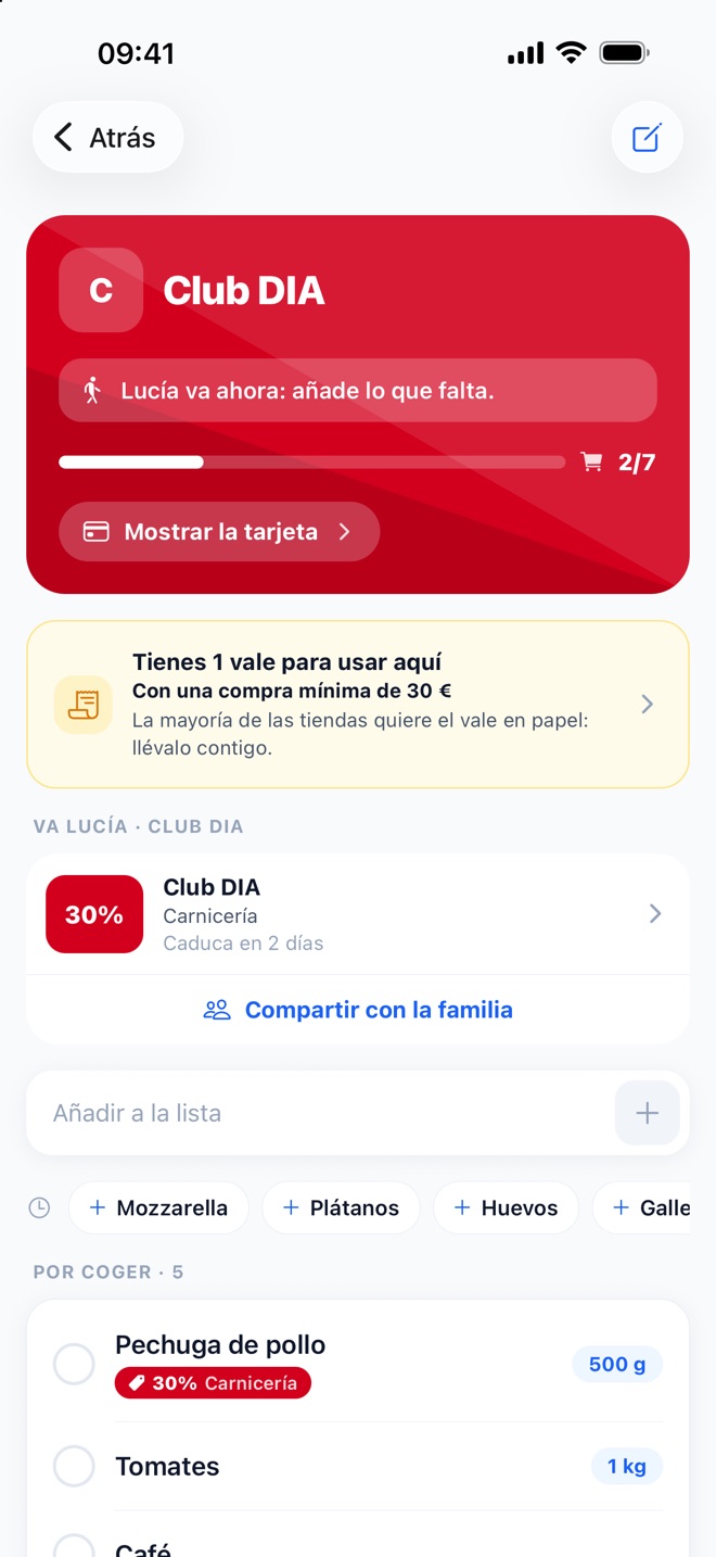 La lista de la compra compartida con la familia