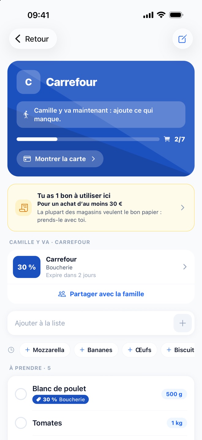 La liste de courses partagée avec la famille