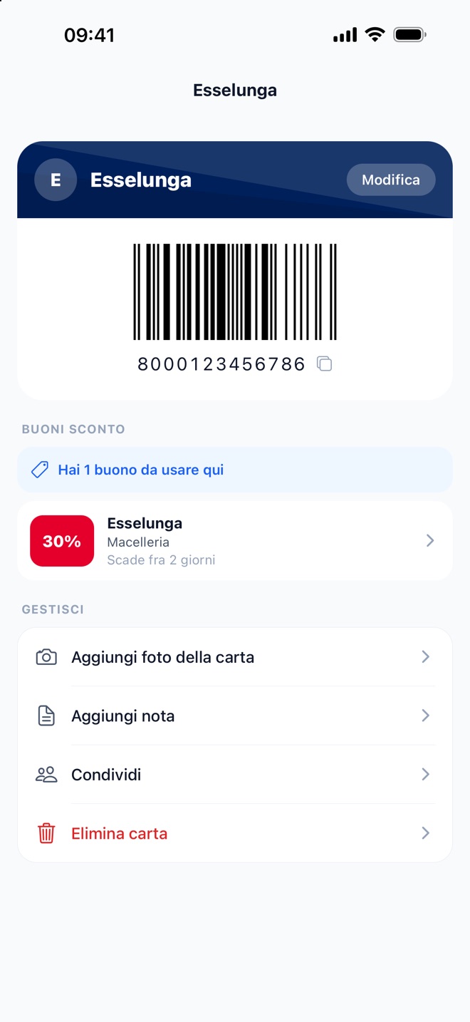 Il codice a barre di una tessera pronto per la cassa