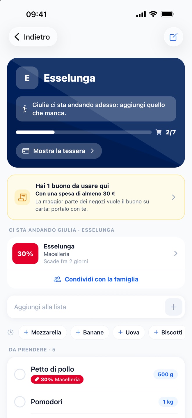 La lista della spesa condivisa con la famiglia